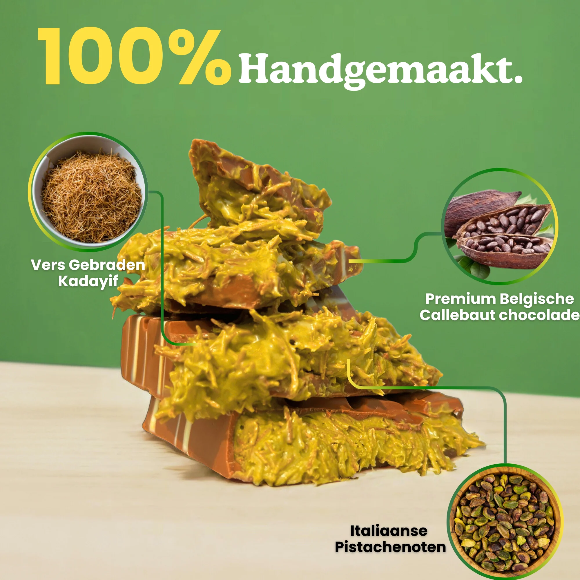 Dubai Chocolade Reep - Luxe Pistache & Knapperige Knafeh (220g) - Image 6